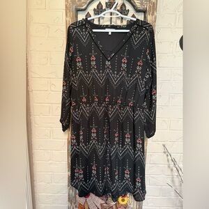 Maurices Black and Red Patterned Long Sleeve Dress